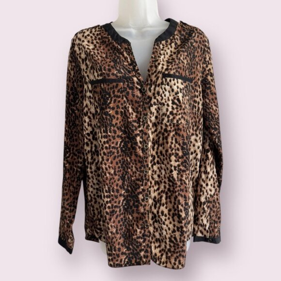 Forever 21 Leopard Print Blouse - Flowy Lightweight Long Sleeve, Size M - Picture 2 of 4